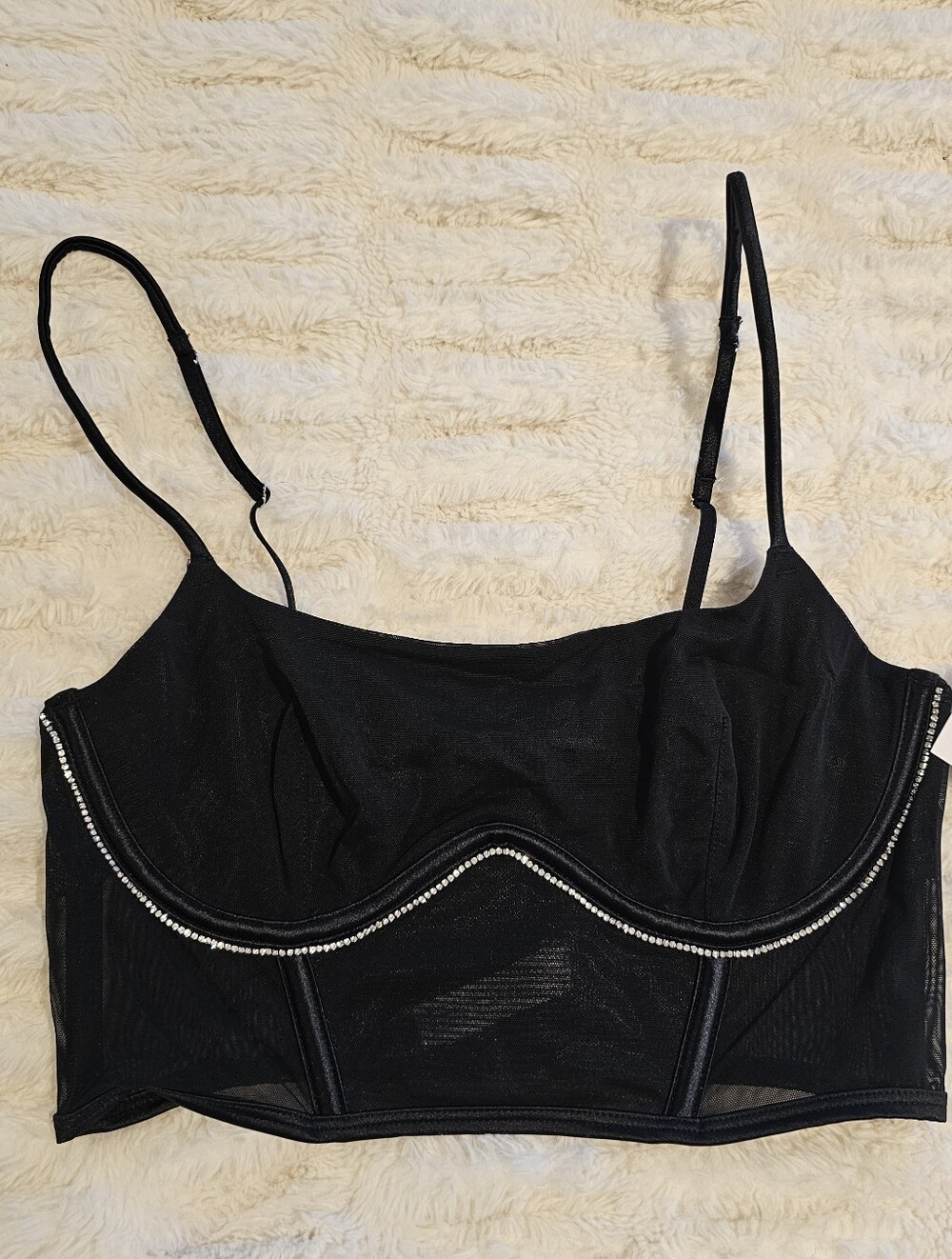 Auden Black Longline Rhinestone Trim Bralette Small